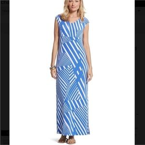 Chico’s Travelers Classic Angled Stripe maxi dress Blue and White Medium / 8